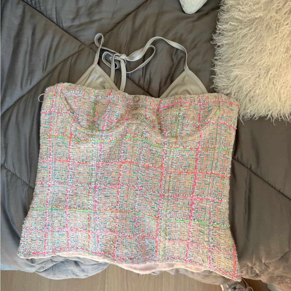 CHANEL Pink and Green Bustier Camisole